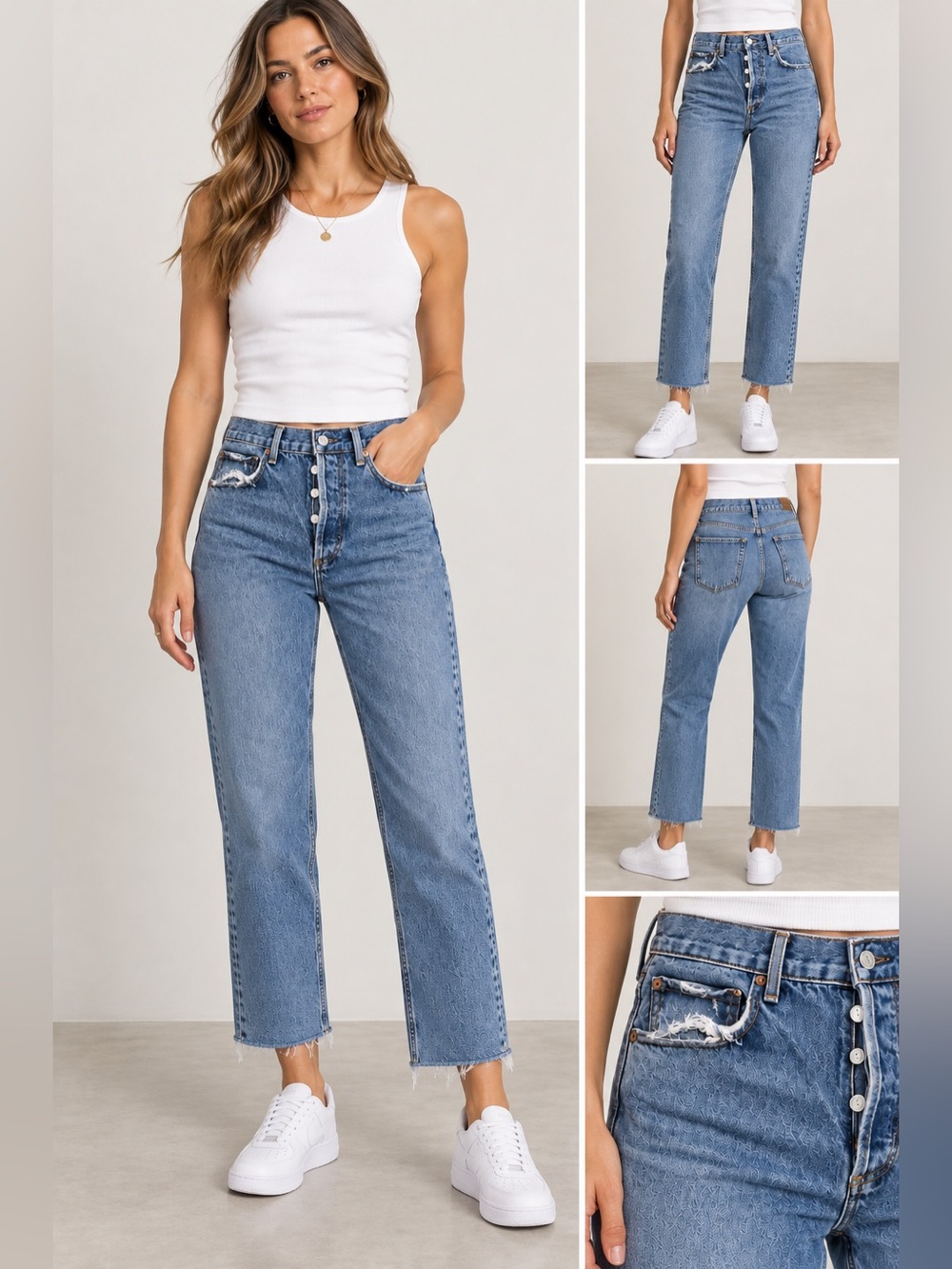 AGOLDE Women’s Size 26 High Rise Straight Leg Cropped Jeans Distressed Raw Hem